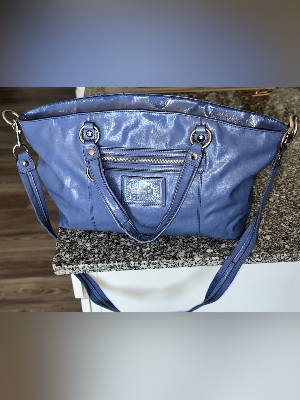 2012 Coach Poppy Daisy Blue Liquid Gloss Shoulder Bag - Picture 7 of 11